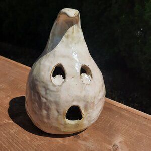 Handmade Ceramic Ghost Luminary Drop Artist Signed Allison Hilton Halloween Deco